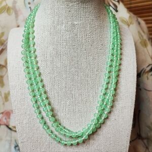 Jadeite Color Mint Green Glass Vintage Beaded Extra Long 56"  Necklace Knotted